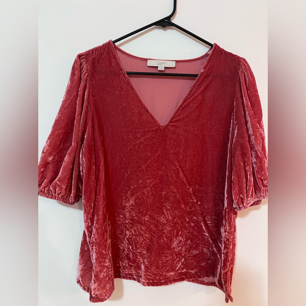 LOFT Tops | Short sleeve blouse velvet puff sleeve v-neck